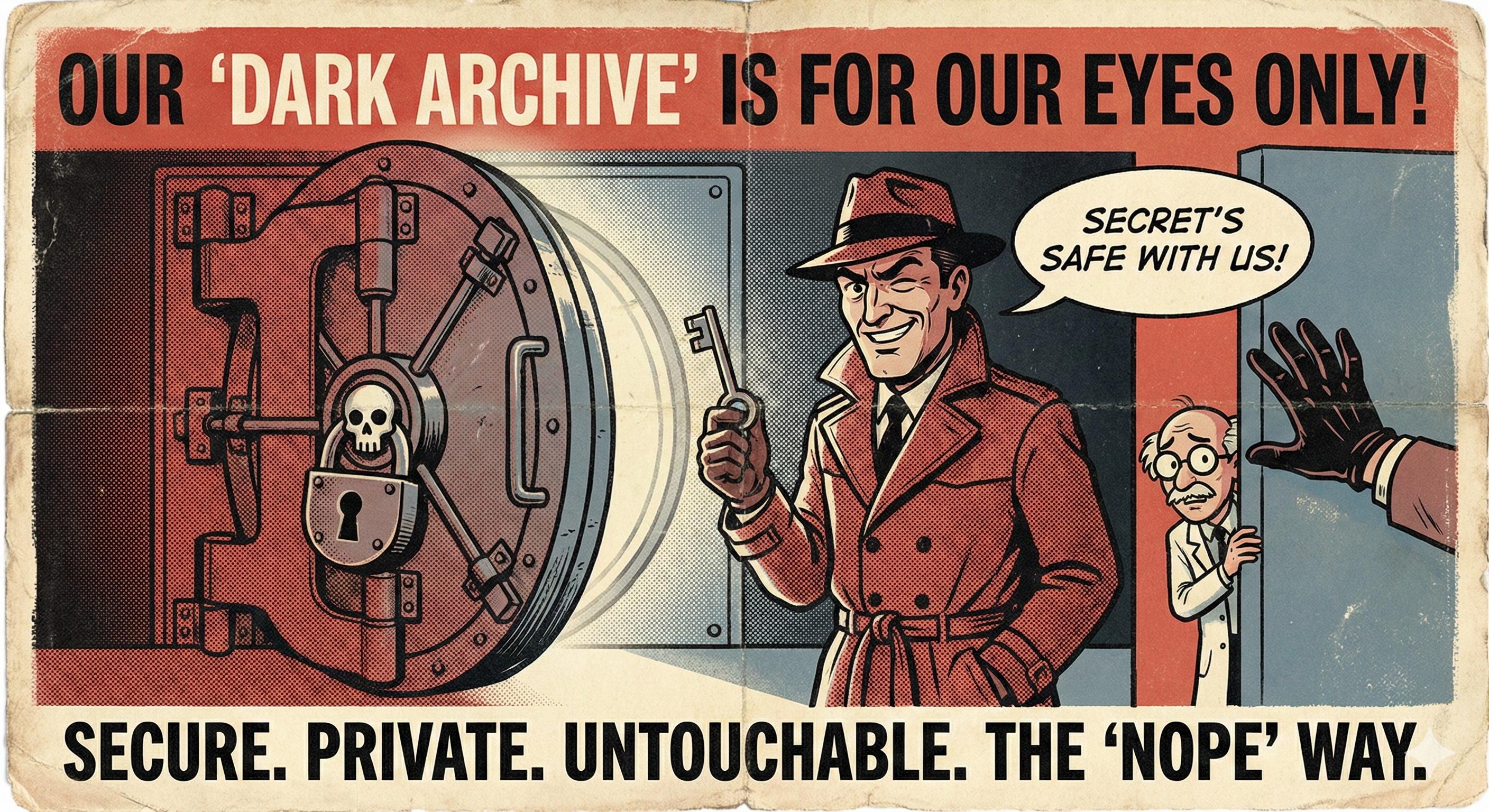 Vault labeled 'OUR DARK ARCHIVE IS FOR OUR EYES ONLY!'